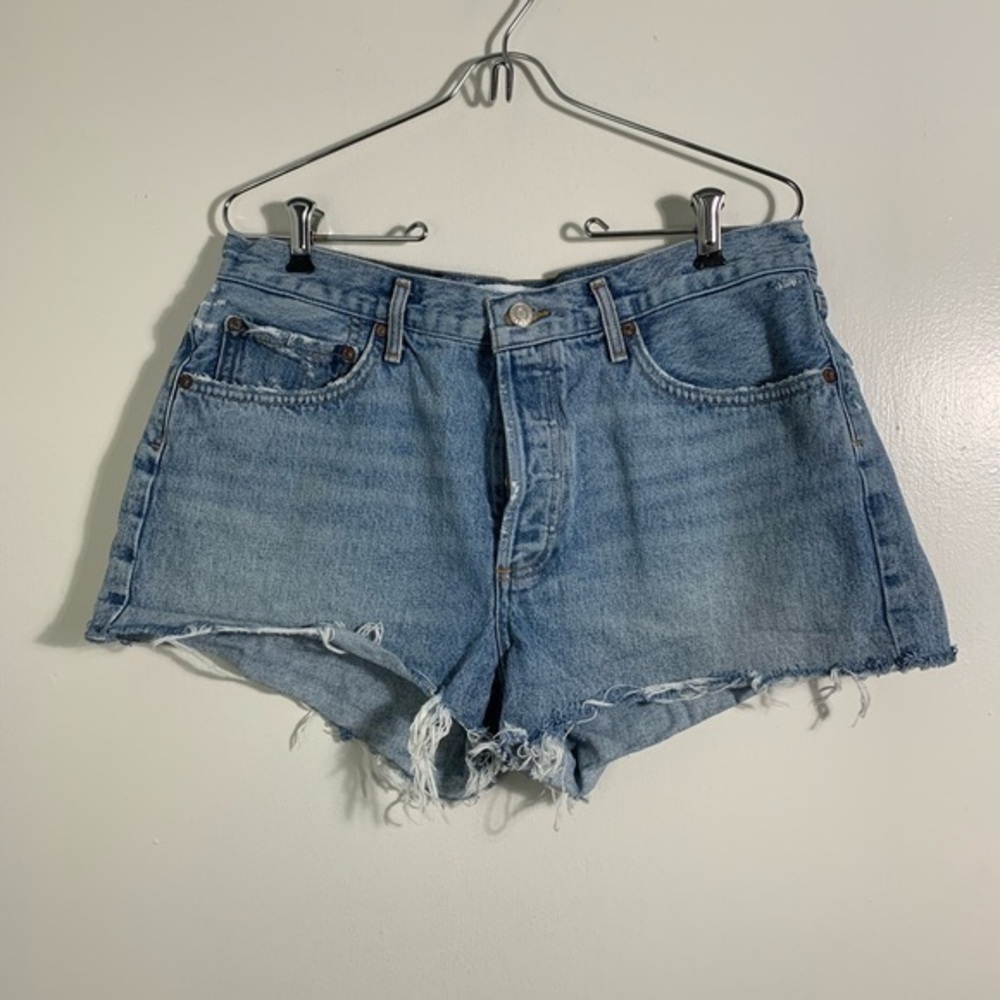 Agolde Parker Light Blue Distressed Denim Jean Shorts